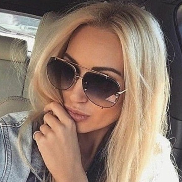 Sunglasses Gold Frame Fashion Rimless Gradient Black Lens Men Women Shades Trend - Picture 1 of 4